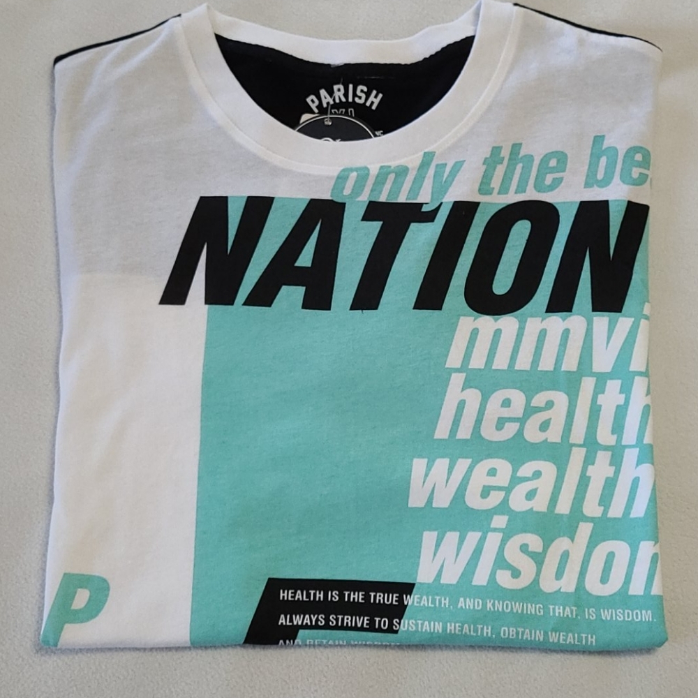 Men's Graphic Tshirt Parish Nation Color Block short slv Health Wealth Wisdom XL